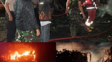 TNI, Damkar, BPBD dan Warga Padamkan Kebakaran 13 Ruko di Aceh Selatan.