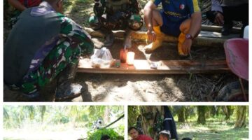 Lesehan di Bawah Sawit, Secangkir Kopi Satukan TNI-Polri dan Warga di Lokasi TMMD 128 Aceh Tamiang