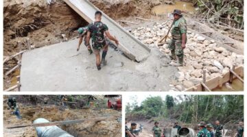 Kejar Target 30 Hari, Satgas TMMD 128 Kodim 0117/Atam Pacu Cor Plat Beton & Jembatan Aramco di Suka Makmur