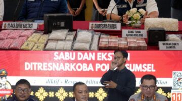Polda Sumsel dan Bea Cukai Gagalkan Peredaran Narkoba Jaringan Tambang, Sita 11.443 Ekstasi dan 1,3 Kg Sabu
