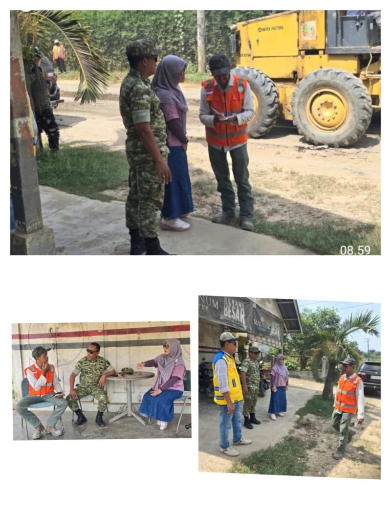 DANRAMIL 08/RTU BERSAMA ANGGOTA DPRK Aceh Tamiang TINJAU PEMELIHARAAN JALAN NASIONAL DI DESA ALUR MANIS RANTAU