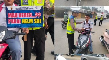 SATLANTAS POLRES ACEH TAMIANG BERIKAN HIMBAUAN KESELAMATAN SAAT JAM BERANGKAT SEKOLAH