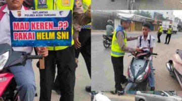 SATLANTAS POLRES ACEH TAMIANG BERIKAN HIMBAUAN KESELAMATAN SAAT JAM BERANGKAT SEKOLAH