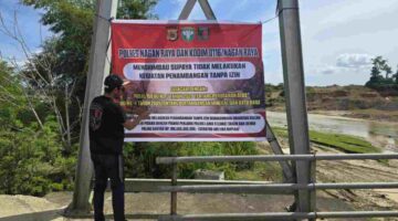 Satreskrim Polres Nagan Raya Pasang Spanduk Himbauan,Cegah Aktivitas Penambangan Tampa Izin.