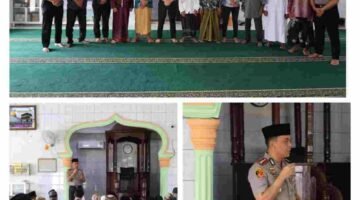 Sholat Jum’at Keliling, Kapolres Aceh Tamiang Sampaikan Himbauan Kamtibmas di Mesjid Baburrahman kampung pahlawan kecamatan karang baru